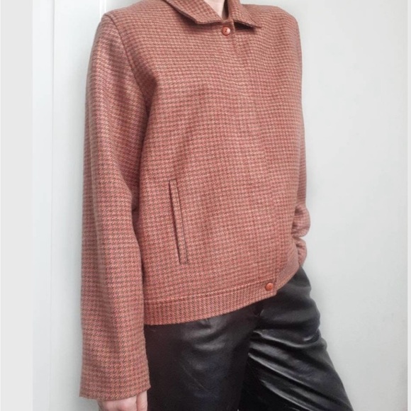 Rust Houndstooth Jacket Vintage Brown Orange Button Fall - Picture 2 of 5